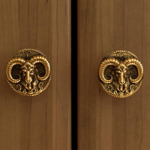 Brass Aries Zodiac Handle – Unique Astrological Furniture Knob for Drawers, Cabinets, and Home Decor.
