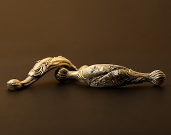 Solid Brass Fish Drawer Pull: Nautical Cabinet Handle, Handmade