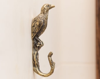 Brass Raven Wall Hook: Handmade Bird Towel/Coat Hanger