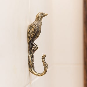 Raven wall hook,cast from solid brass,highly detailed.An idea for decorating a bathroom,a kitchen,a corridor.Hanger for towel, hat, clothes.