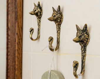 Brass big fox hook, Fox Head shape hook with tail all solid brass handmade.