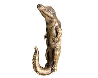 Brass Alligator Wall Hook, Crocodile Decor, Animal Hanger, Bathroom Organizer, Home Accent