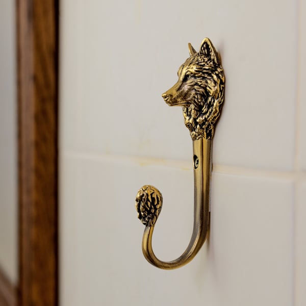 Decorative Hooks, Brass hook in the form of a wolf's head, Brass hook,Coat Hook.
