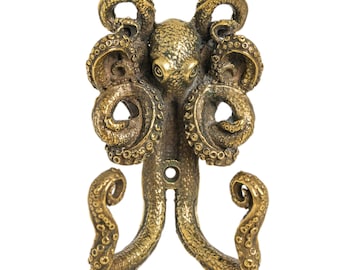 Octopus Double Coat Hook – Heavy Brass Nautical Hook for Towels, Bags, Keys.