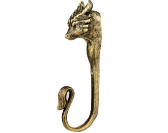 Dragon Head Brass Wall Hook for Fantasy Decor Gothic Coat Hanger Accent
