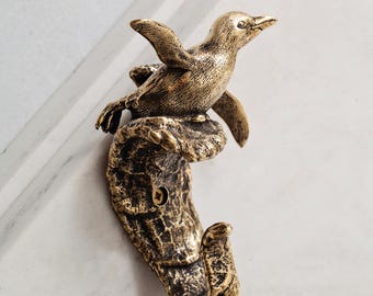 Brass Penguin Wall Hook Wave Animal Coat Hanger Ocean Bathroom Nursery Decor.