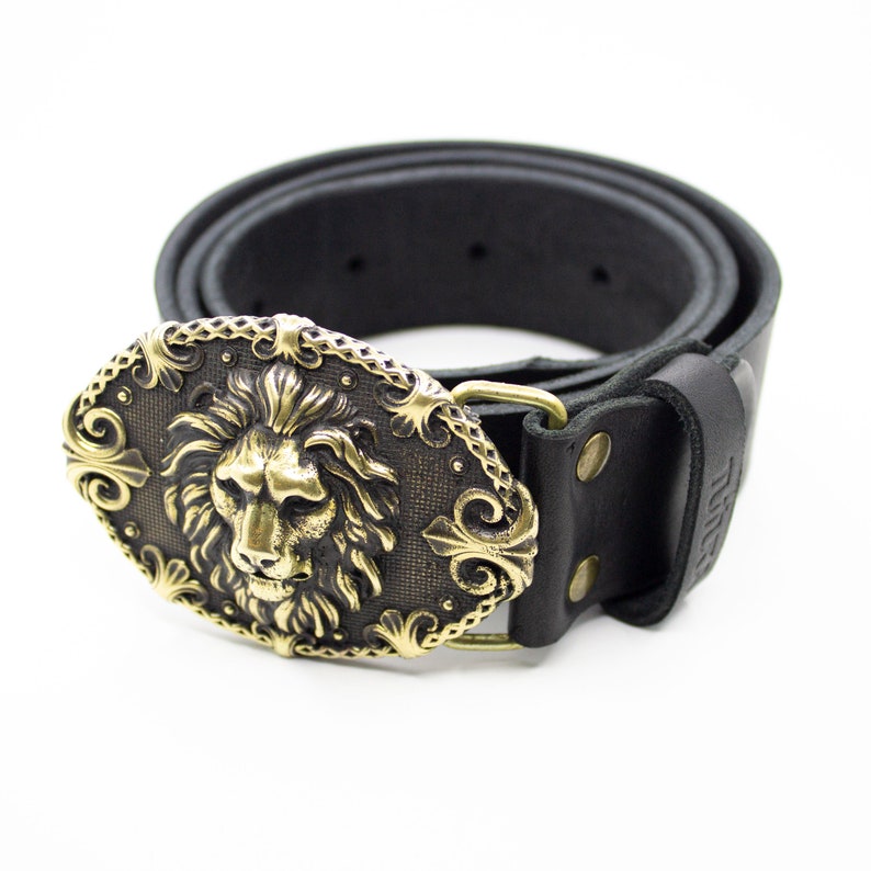 Leather belt Lion King Belt with Lion/'s head. buckle Brass lion head
