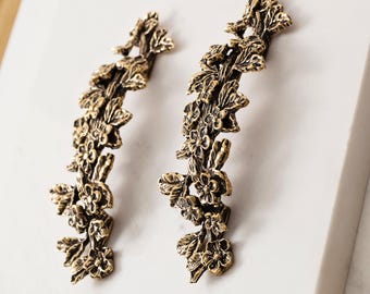 Solid Brass Sakura Branch Handle Cherry Blossom Cabinet Pull Floral Furniture Hardware Botanical Drawer Decor.