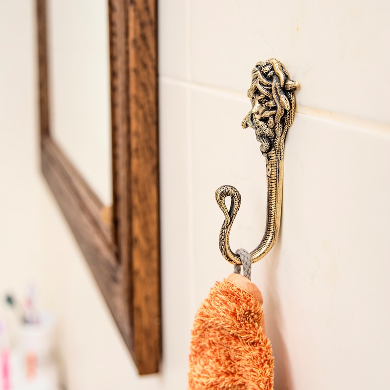 Medusa Gorgon Wall Hook: Mythological Snake Coat Hanger Brass hook