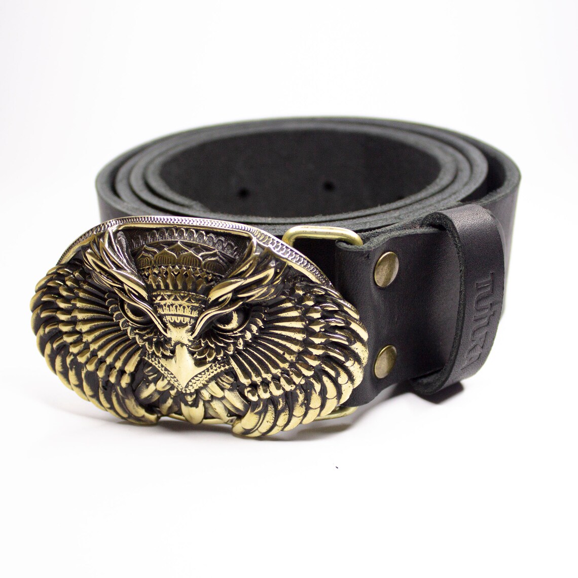 Belt with brass buckle OWL leather belt Owl | Etsy