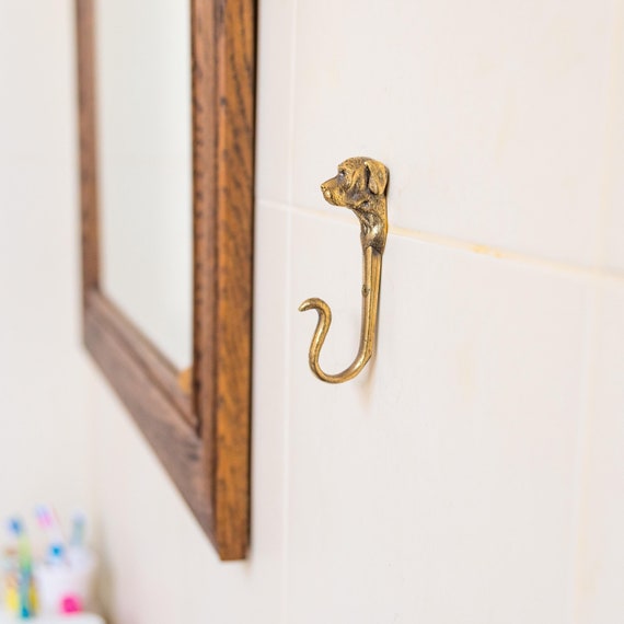 Great Dane (uncropped), Wall Hook A Sturdy and Reliable Brass Hanger Shaped Like Dog. Id for hanging dog leashes, towels, clothes, keyseal.