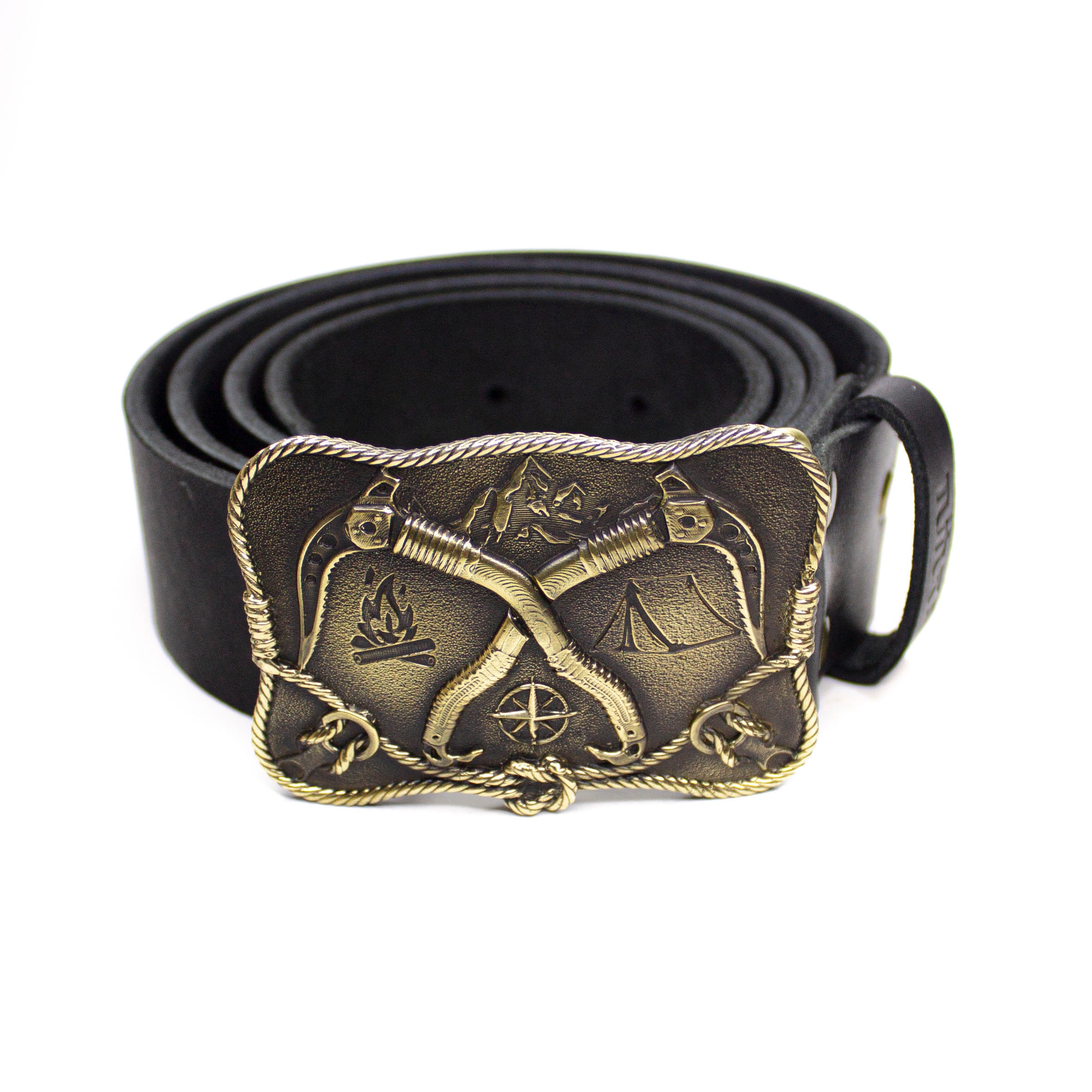 Leather Climber Belt With Brass rise Call Buckle, Belt With. Black
