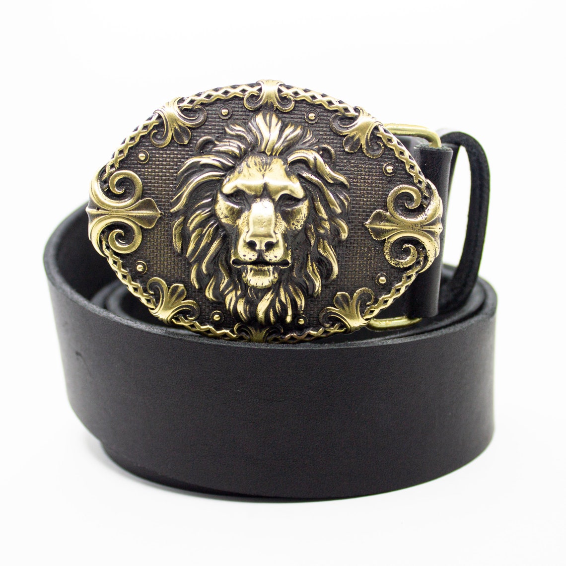 Leather Belt Lion King Buckle Brass Lion Head Belt With | Etsy