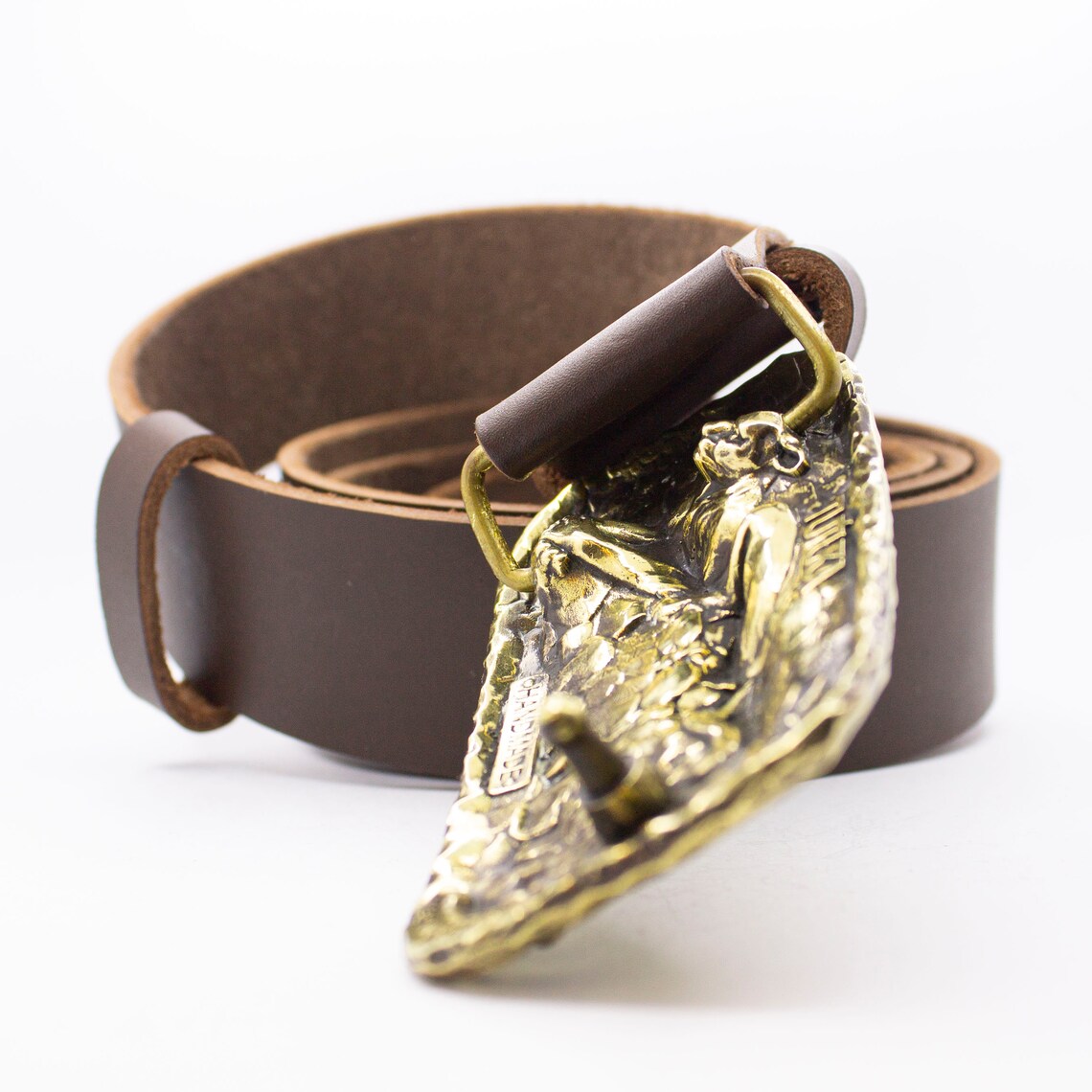 Leather Belt With Brass Buckle Panther Solid Brass Belt Etsy