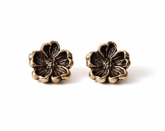 Solid Brass Flower Cabinet Knob Floral Drawer Pull Botanical Furniture Hardware Cottage Vintage Decor.
