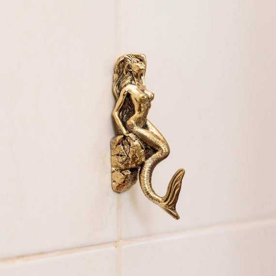 Mermaid Brass Wall Hook – Unique, Strong, Durable Hanger for Robes, Towels, Clothing Storage.