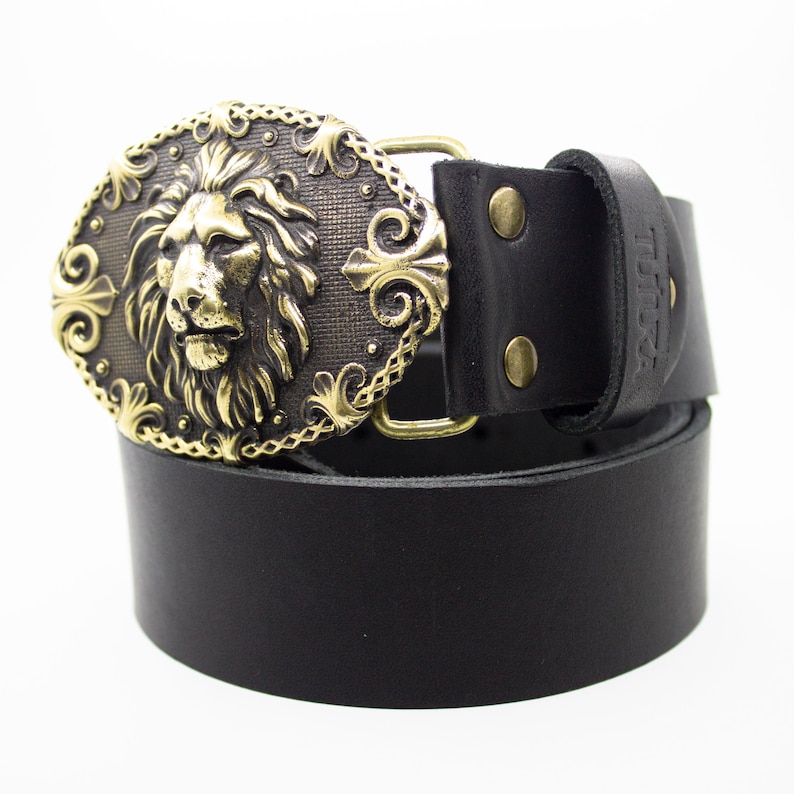 Leather belt Lion King Belt with Lion/'s head. buckle Brass lion head