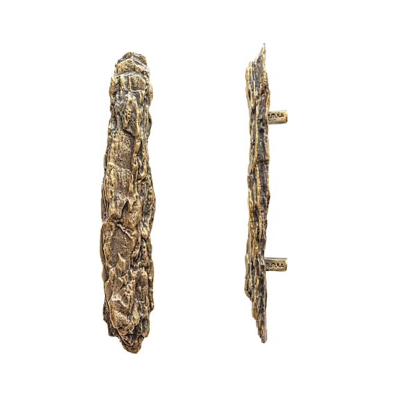 Pinebark Brass Handle Organic Cabinet Hardware Rustic Furniture Pull Handmade Textured Woodland Sculptural Unique.
