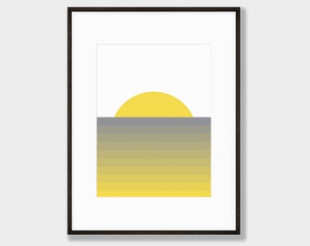 Printable Wall Art, Original Design, Abstract, Modern, MCM, Retro, Mid-Century, Yellow, Gray, Ombre, Sunrise, Instant Download