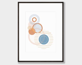 Printable Wall Art, Original Design, Abstract, Geometric, Modern, MCM, Mid-Century, Blue, Beige, Instant Download, Contemporary, Earthy