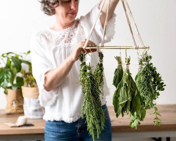 Herb Drying Rack Handmade Boho Macrame Hanger for Drying Herbs and