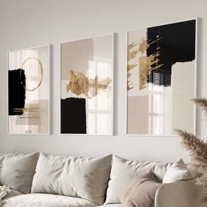 Neutral Wall Art, Beige Black Wall Art, Extra Large Wall Art Abstract, 3 Piece Wall Art, Gold Abstract Art Prints, Digital Prints Download