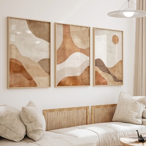 Boho Prints Set of 3, Mid Century Modern Wall Art Earth Tones, 3 Piece Wall Art, Terracotta Printable Wall Art, Digital Prints Download