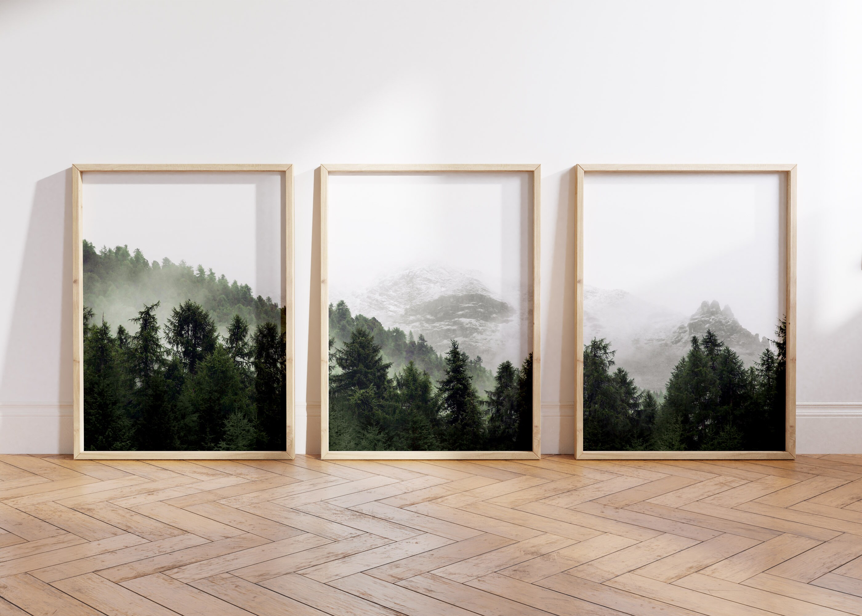 3 Piece Wall Art Nature, Foggy Forest Prints, Tryptic Wall Art, 24x36 ...