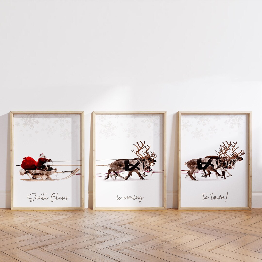 Set of 3 Christmas Prints, Christmas Wall Art, Santa Sleigh and ...