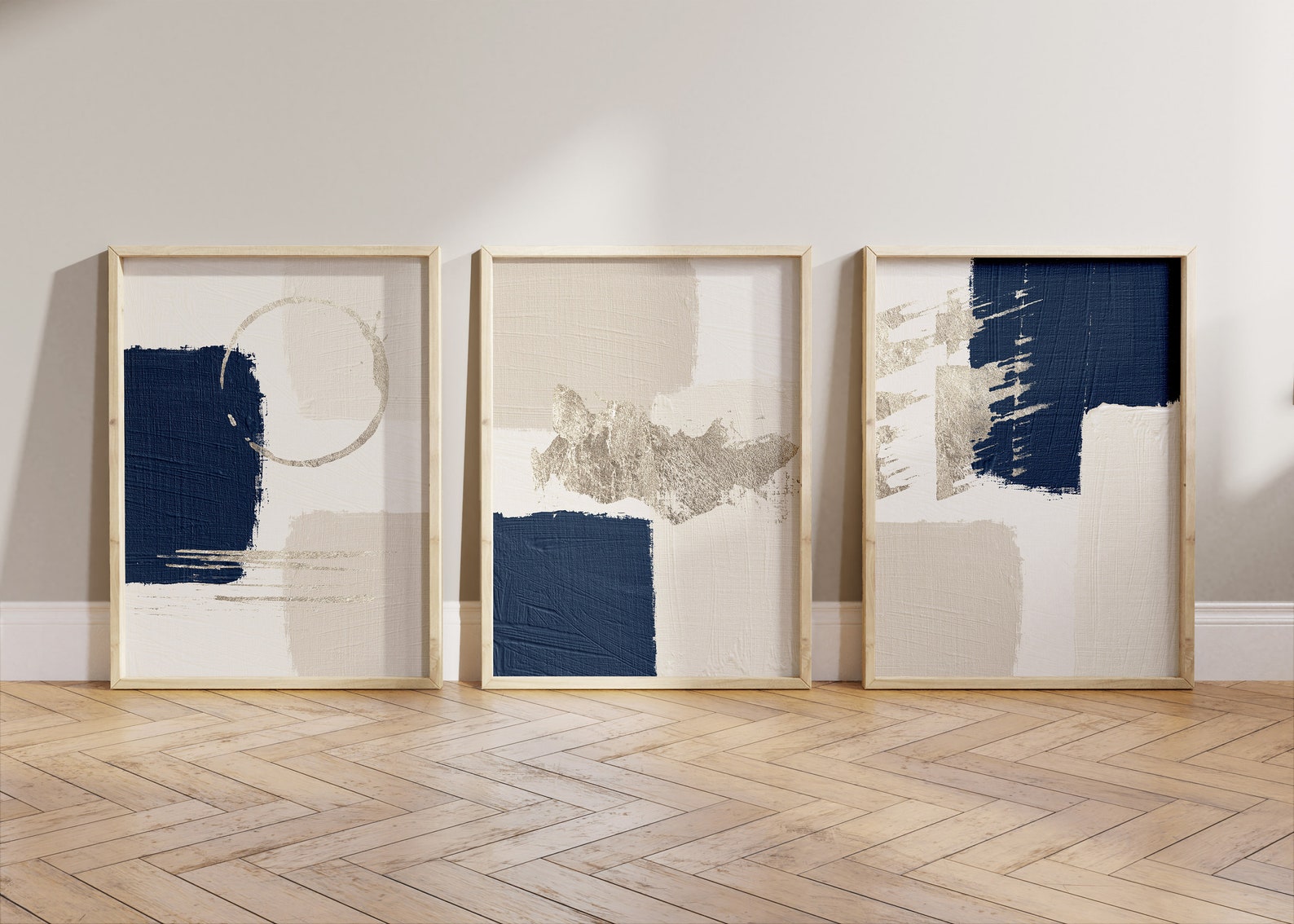 Blue Silver Wall Art Navy Wall Art Set of 3 Prints Abstract Etsy