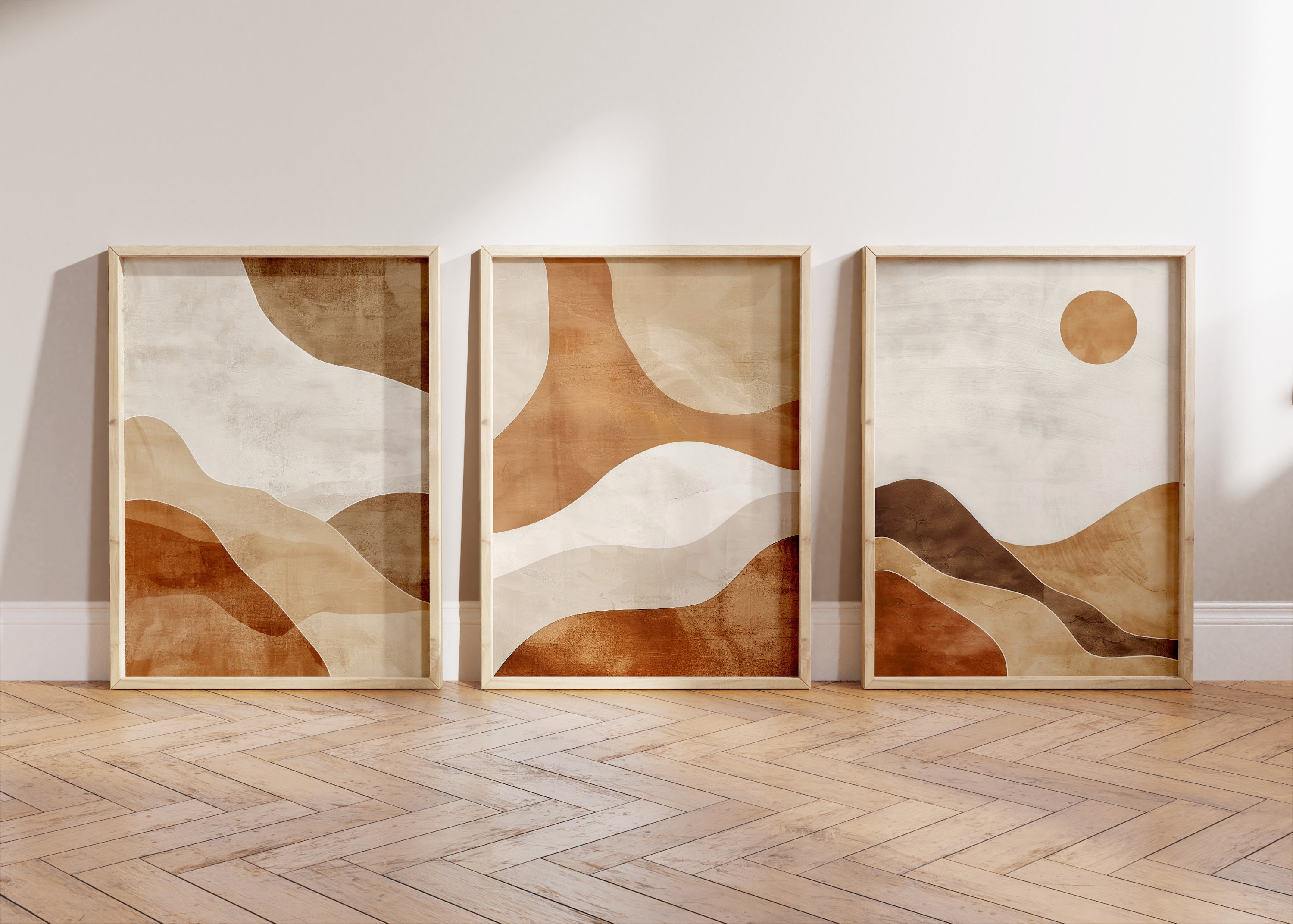 Boho Prints Set of 3, Mid Century Modern Wall Art Earth Tones, 3 Piece ...