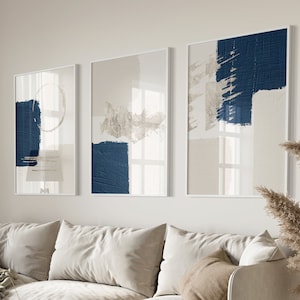 Blue Silver Wall Art, Navy Wall Art, Set of 3 Prints Abstract, Modern Art Prints, Minimalist Wall Art, Living Room Decor, PRINTABLE Art
