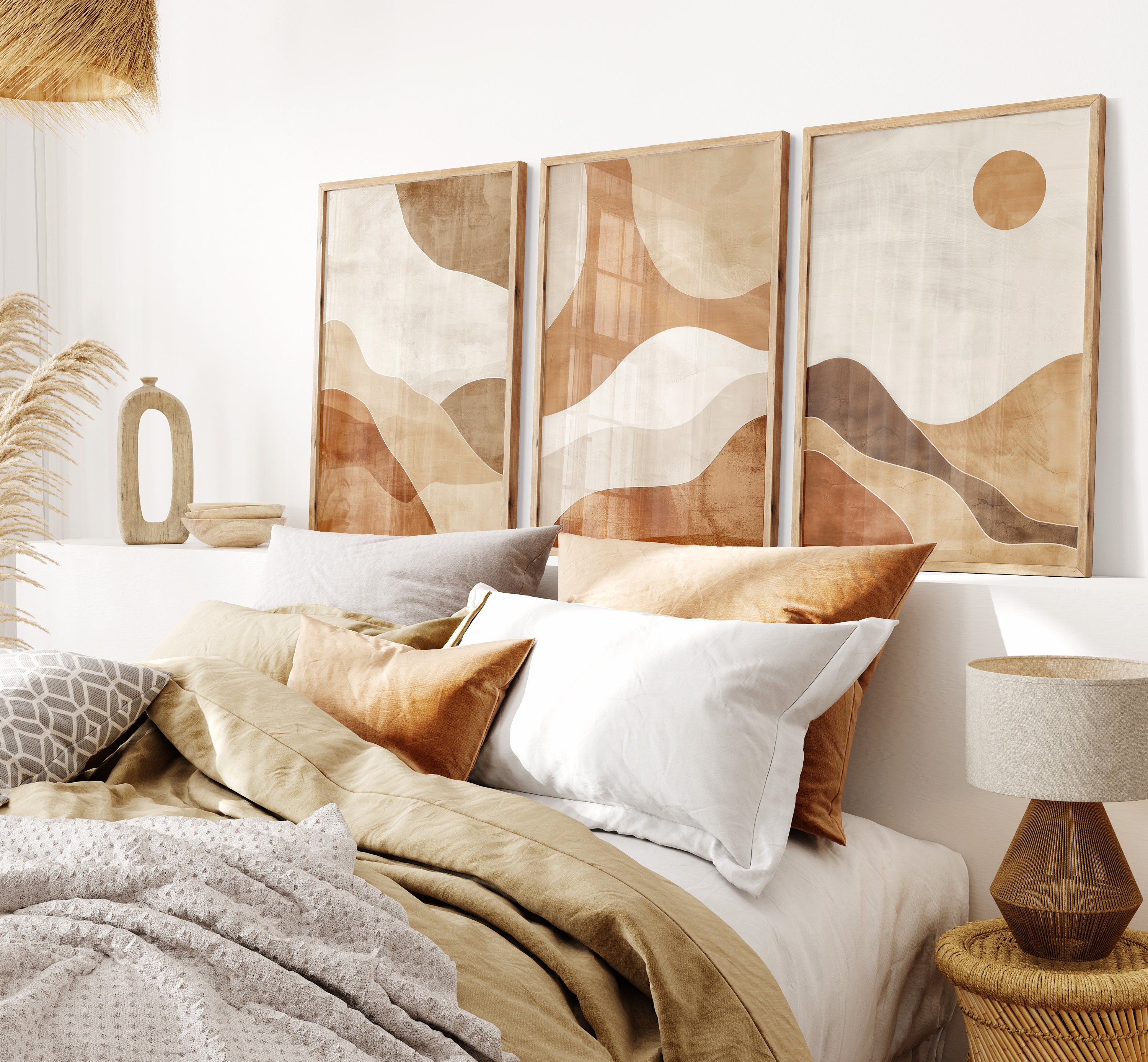 Boho Prints Set of 3, Mid Century Modern Wall Art Earth Tones, 3 Piece ...