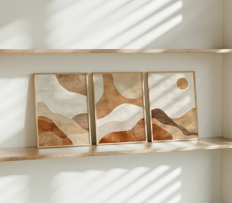 Boho Prints Set of 3, Mid Century Modern Wall Art Earth Tones, 3 Piece ...