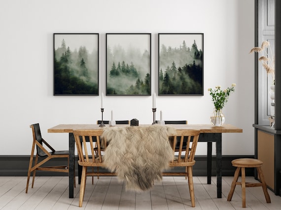 Foggy Forest Print, Triptych Forest, Forest Wall Art, Misty Forest, Moody Forest Print, Set of 3, Fog Forest Print, Printable Wall Art Set