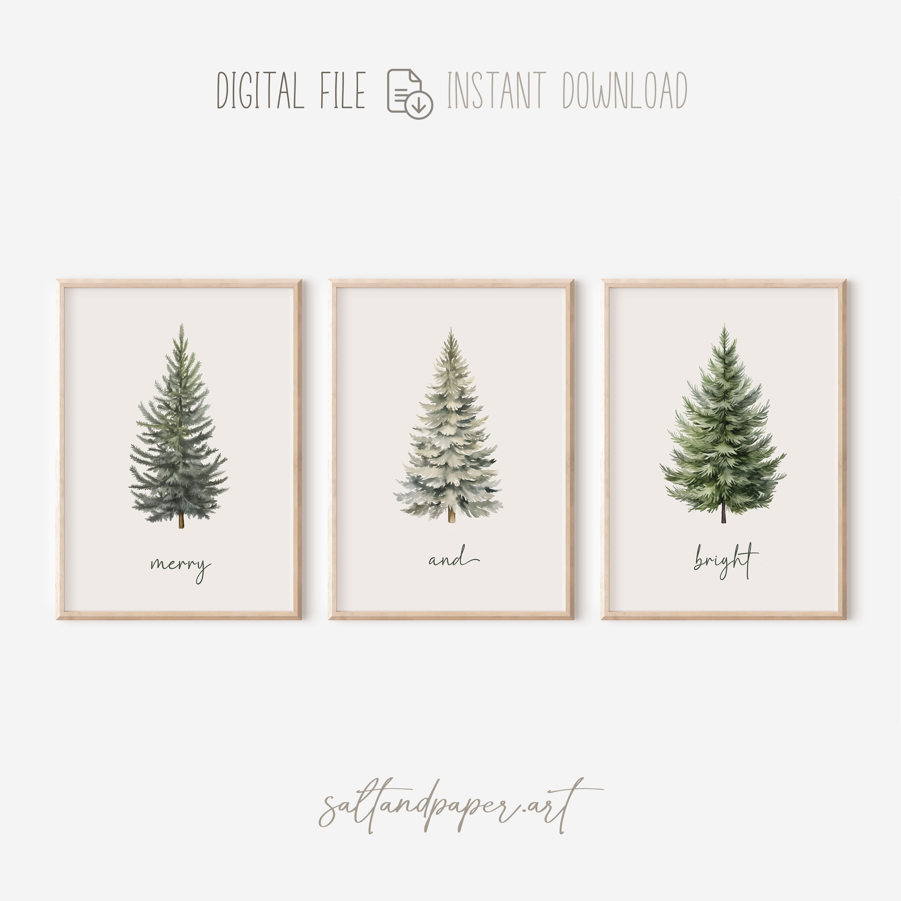 Christmas Tree Prints, Christmas Print Set of 3, Printable Holiday