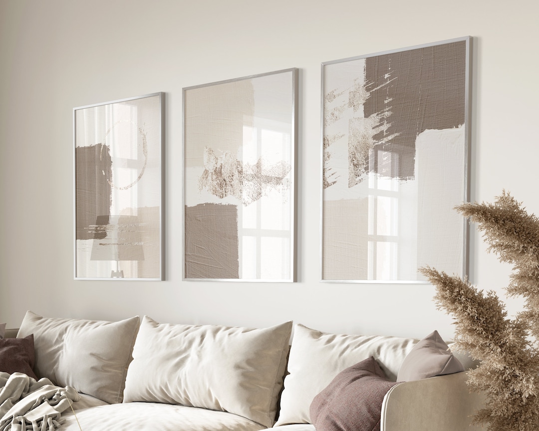 Neutral Wall Prints Set of 3, Taupe Wall Decor, Large Wall Art, Modern