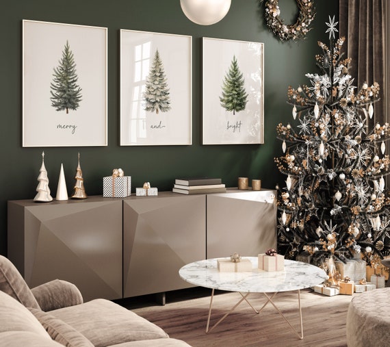 Christmas Tree Prints, Christmas Print Set of 3, Printable Holiday Decor, Watercolor Christmas Trees, Pine Trees, Christmas Wall Art, Xmas