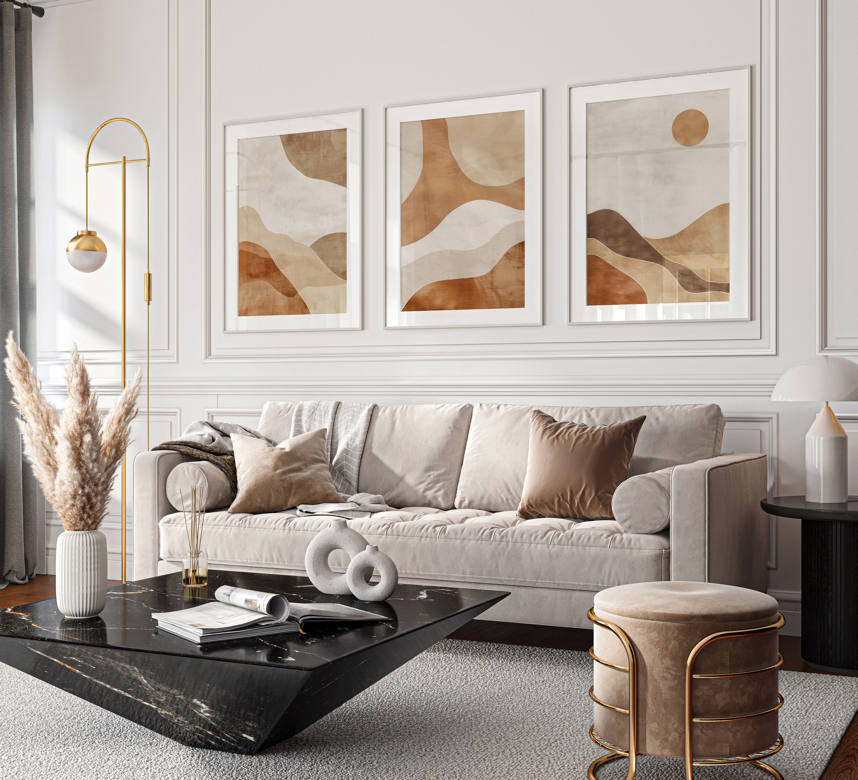 Boho Prints Set of 3, Mid Century Modern Wall Art Earth Tones, 3 Piece ...