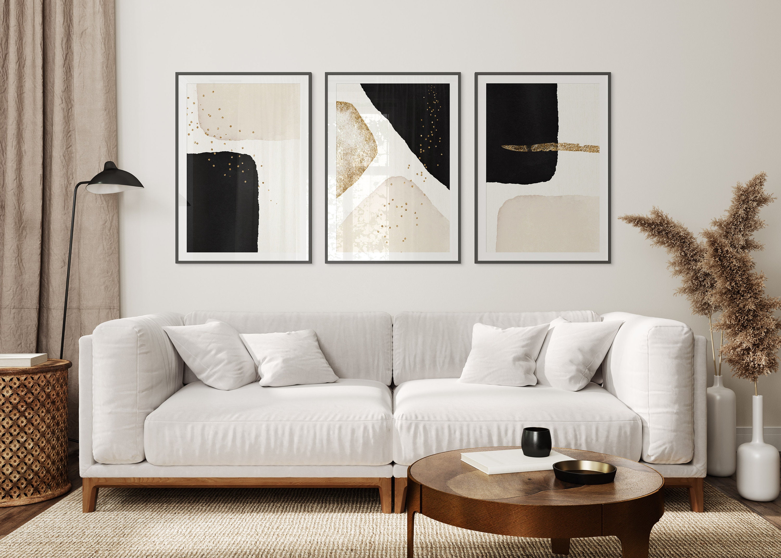 Black and Gold Wall Art, Set of 3 Prints Abstract, Modern Art Prints ...