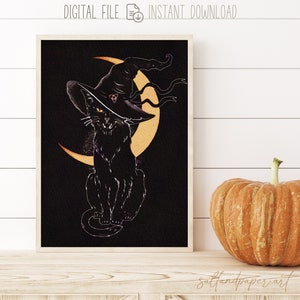 Halloween Printable, Black Cat Halloween, Halloween Decorations Indoor, Halloween Poster, Halloween Wall Art, Halloween Digital Download