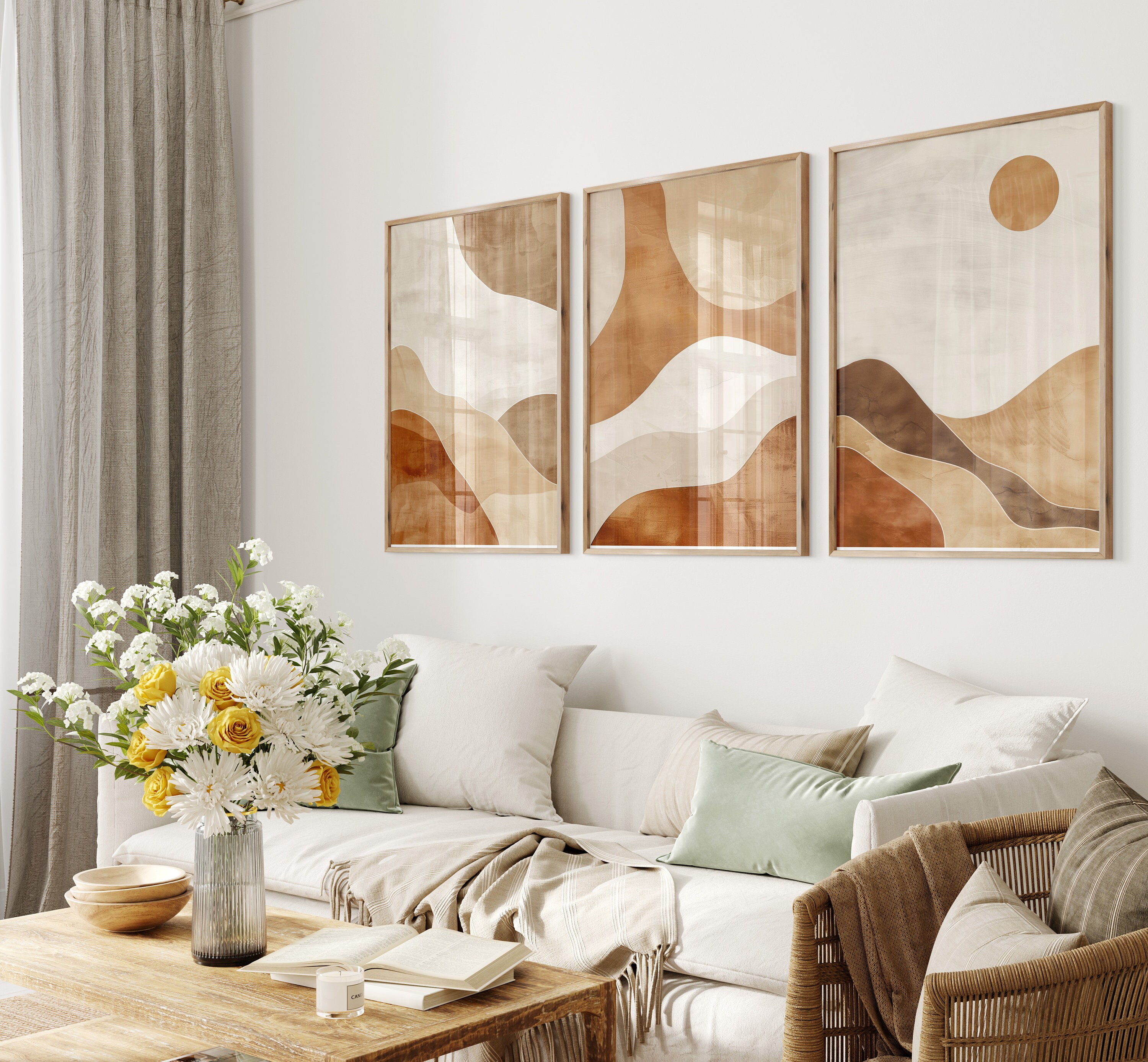 Boho Prints Set of 3, Mid Century Modern Wall Art Earth Tones, 3 Piece ...