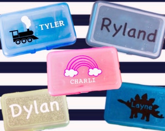 Personalized Pencil Box, Crayon Box, Back to School Supplies, Custom Name box, Dinosaur Box, Train Box