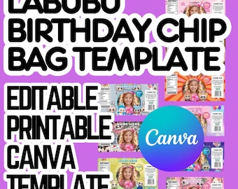 Labubu Design Birthday Chip Bags Template