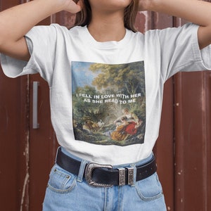 I fell in love with her as she read to me classical art lesbian Shirt lesbian art shirt lgtbqia art tshirt Classical art t-shirt image 1