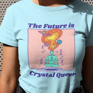 Crystal Queer future lgbtqia plus pride shirt 70s style gay tee Pastel lgbt cool homosexual futuristic graphic t-shirt image 1