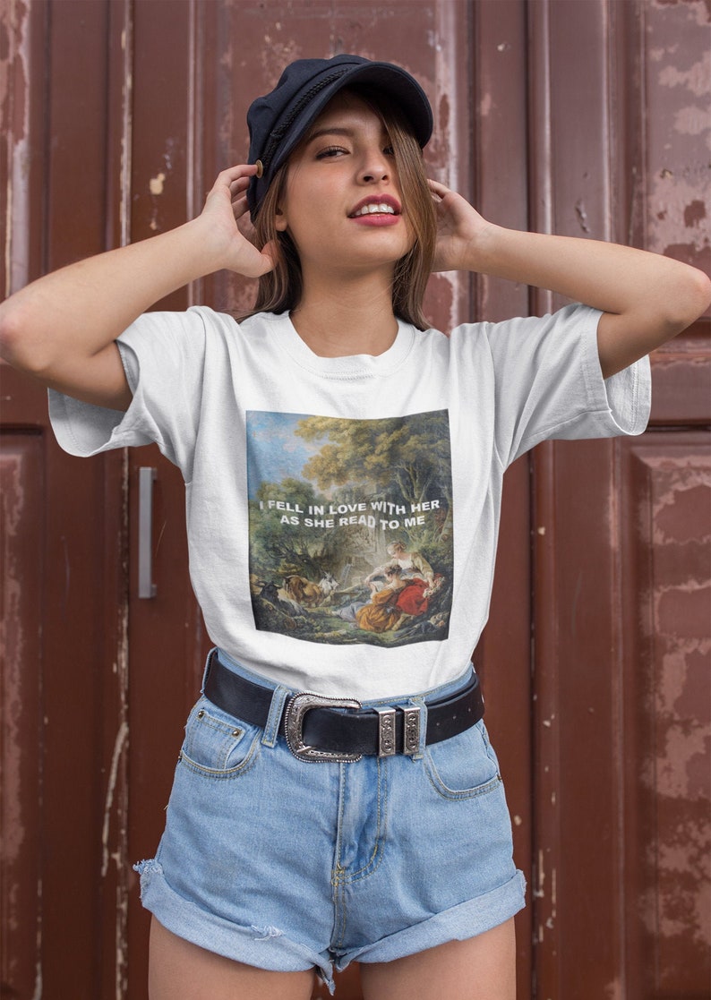 I fell in love with her as she read to me classical art lesbian Shirt lesbian art shirt lgtbqia art tshirt Classical art t-shirt image 1