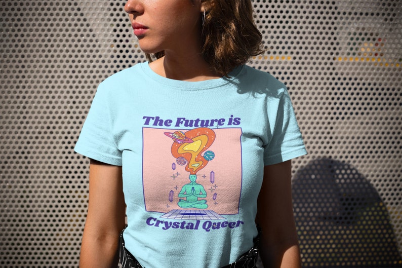 Crystal Queer future | lgbtqia plus pride shirt | 70s style gay tee | Pastel lgbt | cool homosexual futuristic graphic t-shirt 