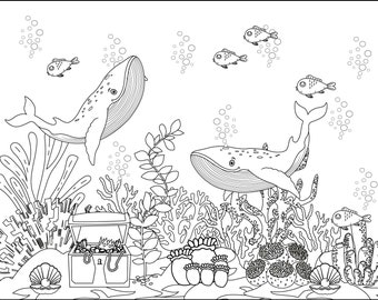 Whale Coloring Page Etsy