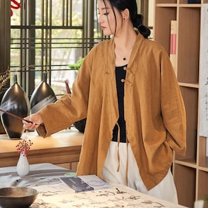 Linen Ramie Women Kimono, Chinese Traditional Style  women blouse, liziqi 040899a
